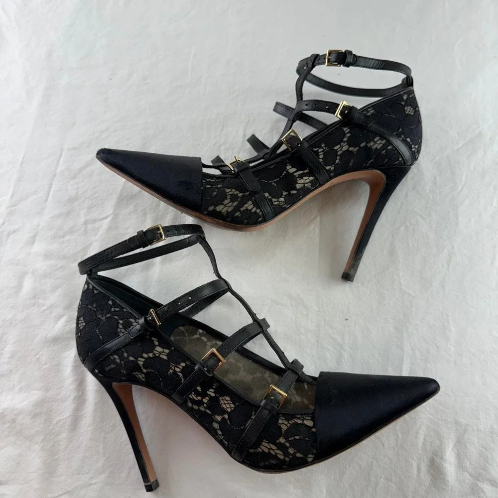 Tory Burch Sutton 100mm Pump Camellia Lace Strappy Womens 10M